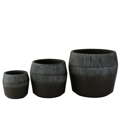 J-Line Black Fiberclay Flower Pot Set of 3