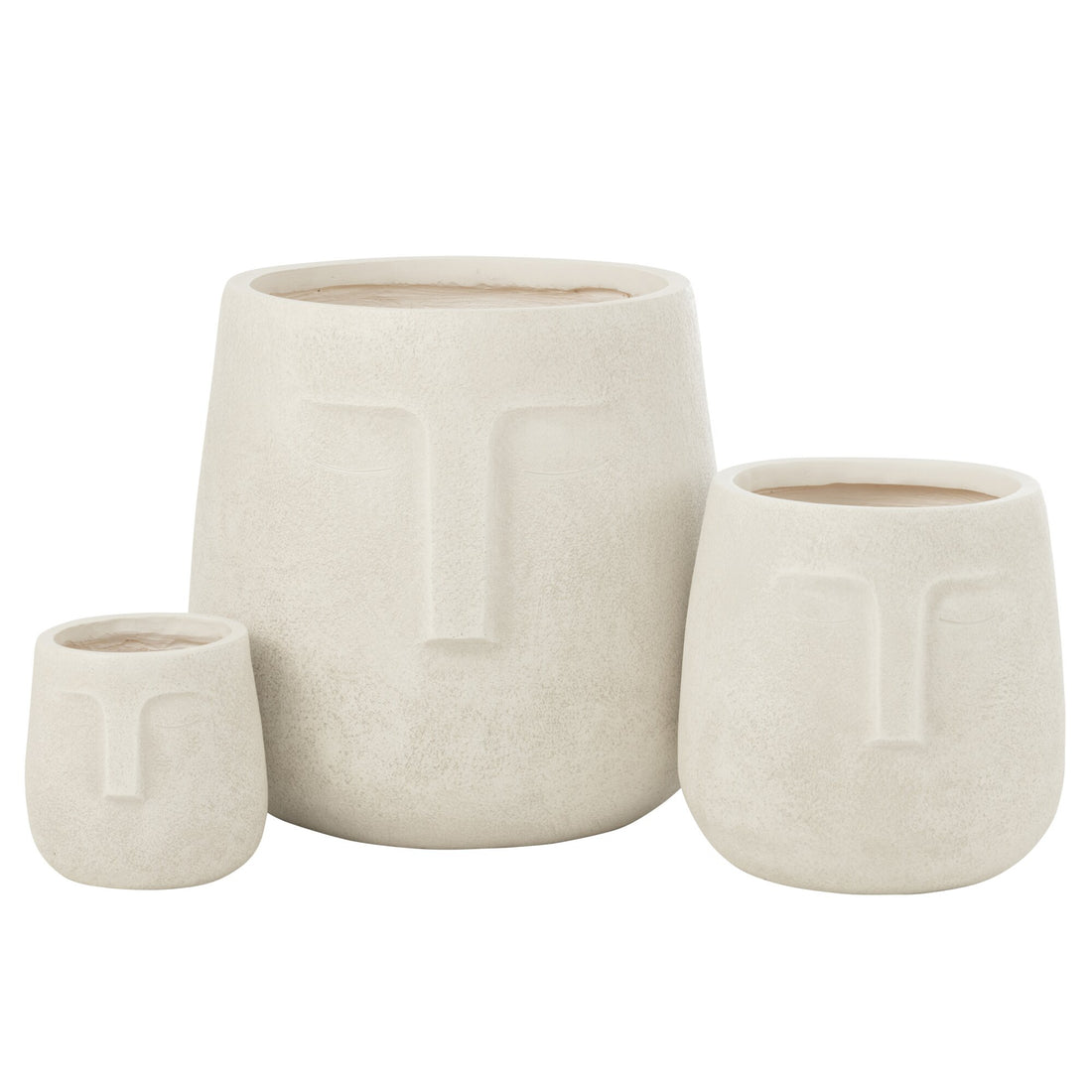 Moai White Clay Flower Pot Set of 3 J-Line