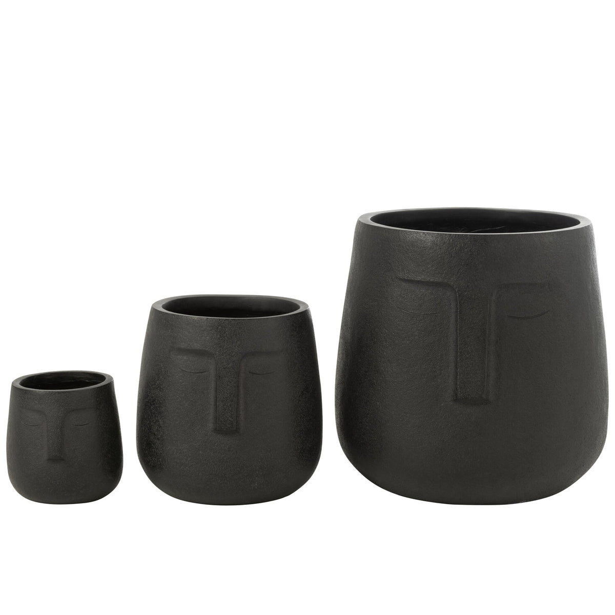 Moai Black Clay Flower Pots Set of 3 J-Line