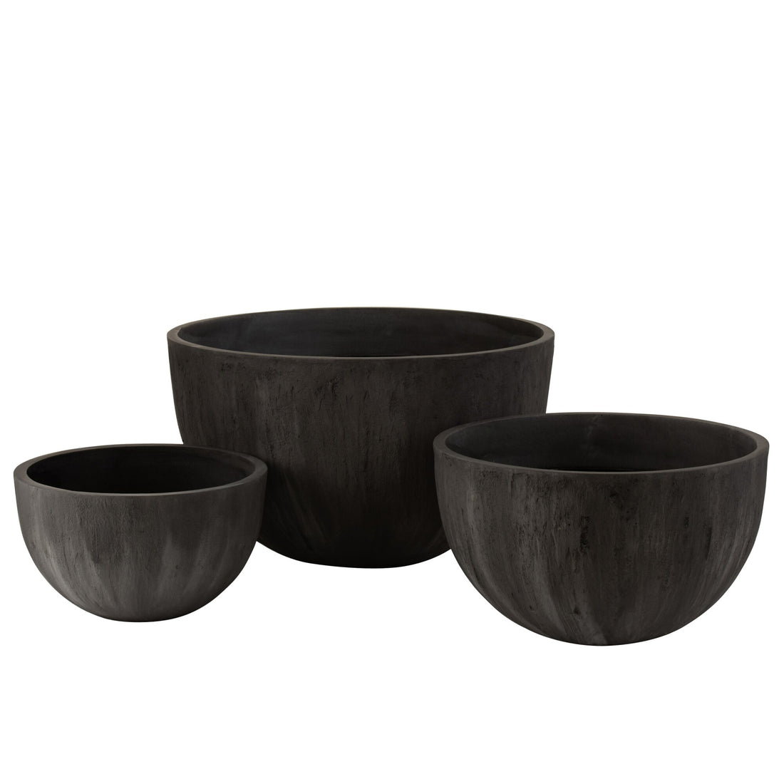 Round Low Black Ceramic Flower Pots Set of 3 J-Line