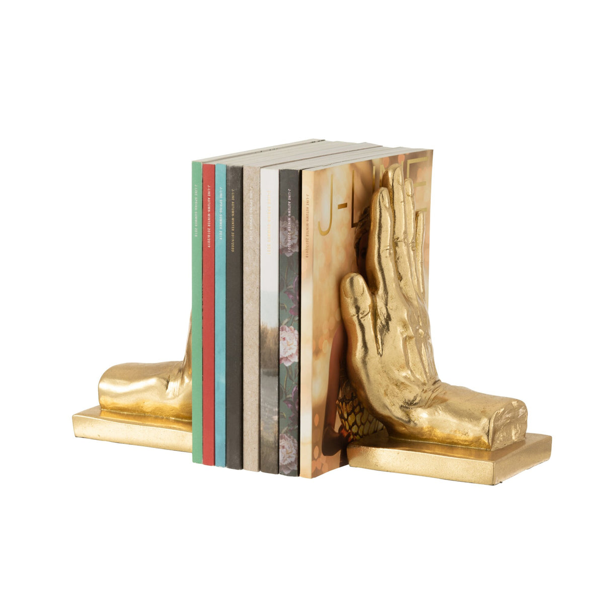 J-Line Gold Poly Hands Bookends Set of 2