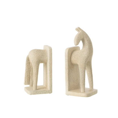Modern Horse Bookends, Beige Resin Set, J-Line