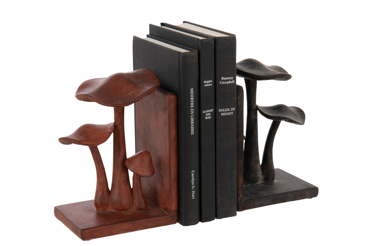 Boekensteun Paddenstoel Polyresin Roestbruin/Zwart Set van 2 - Boekensteun - J-Line - livinglovely.nl