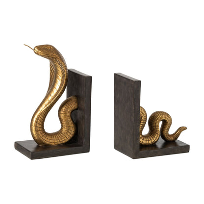 J-Line Gold/Black Polyresin Snake Bookends, Set of 2