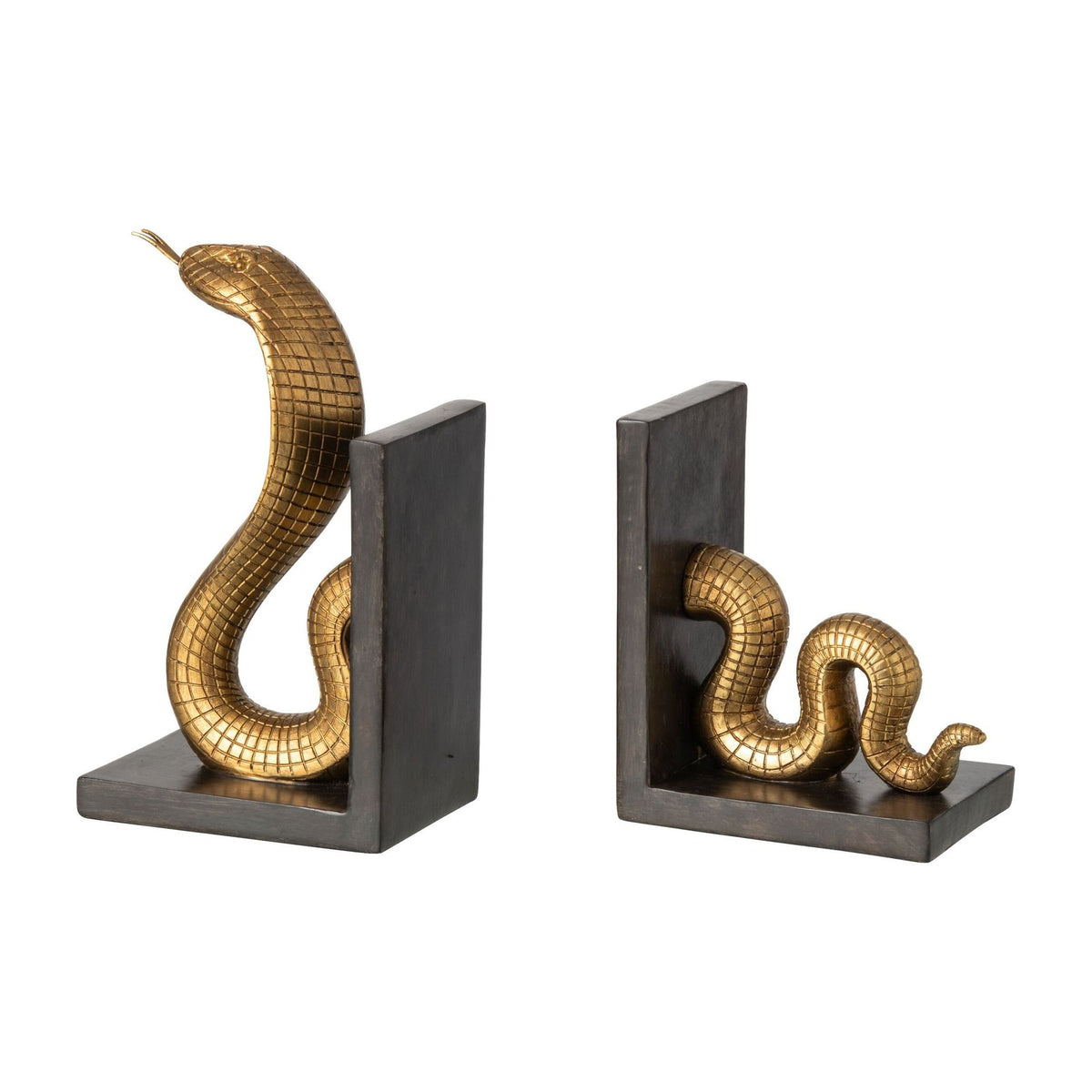 J-Line Gold/Black Polyresin Snake Bookends, Set of 2