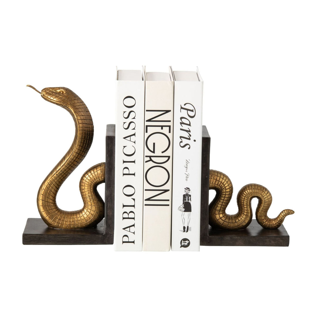 J-Line Gold/Black Polyresin Snake Bookends, Set of 2
