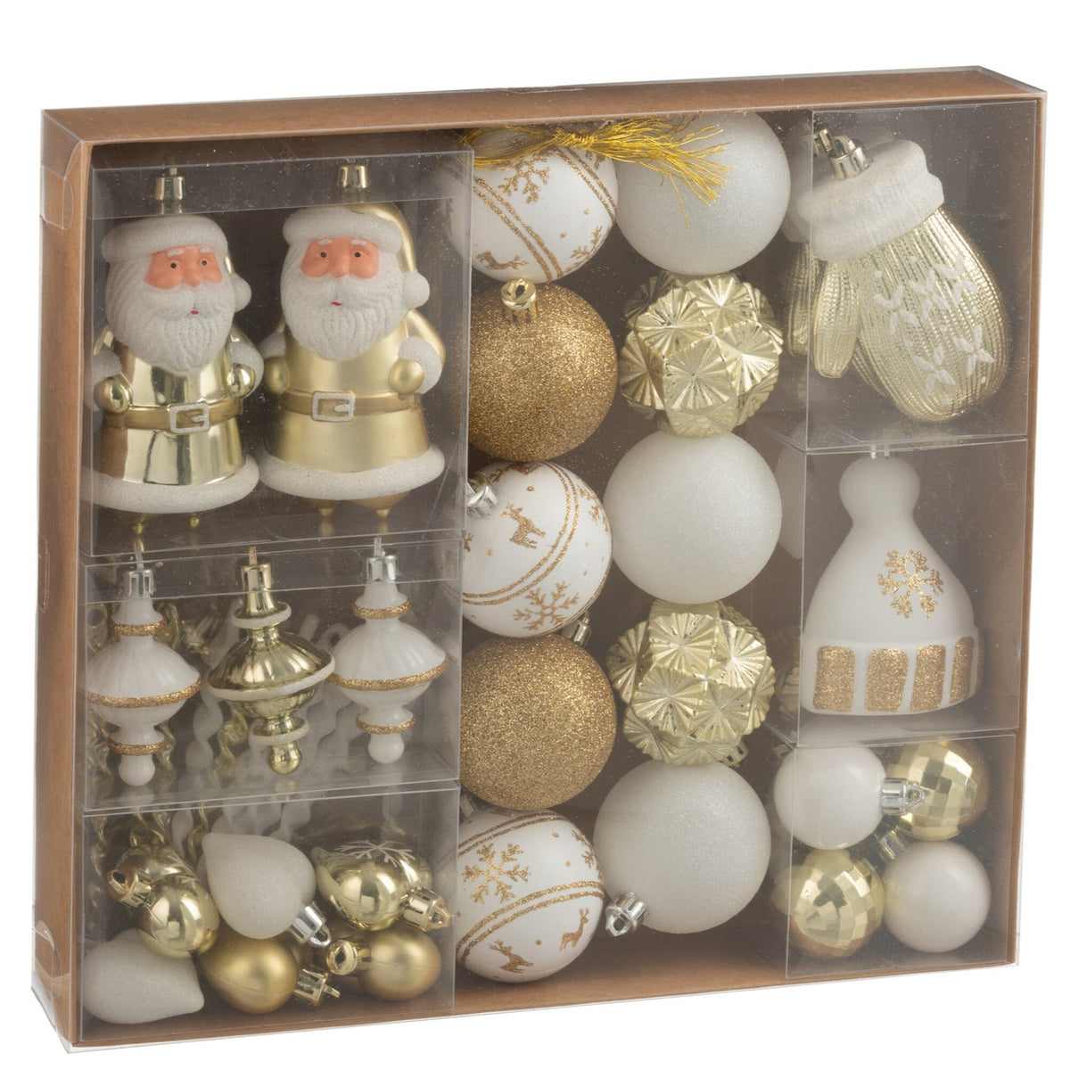 Box Of 45 Christmas Bauble Plastic White/Gold Colored - - J-Line - livinglovely.nl