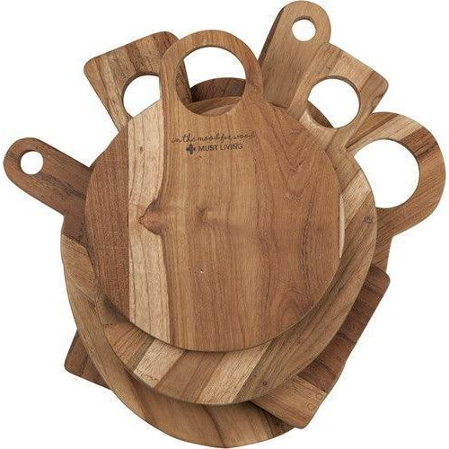 Broodplank Flavours Small van MUST Living, teakhouten plank met de afmetingen in beeld