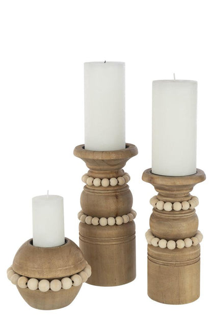 Candle Holder Pila Pinewood/Metal Natural Large - Kandelaar - J-Line - livinglovely.nl