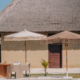 Canvas Parasol Fringe - Crème 250cm - Handgeknoopte parasol - Todo Bien - livinglovely.nl