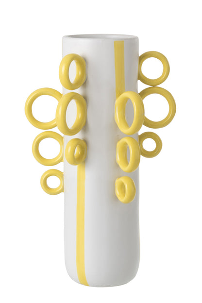 Decorative Ring Vase Porcelain White/Yellow J-Line