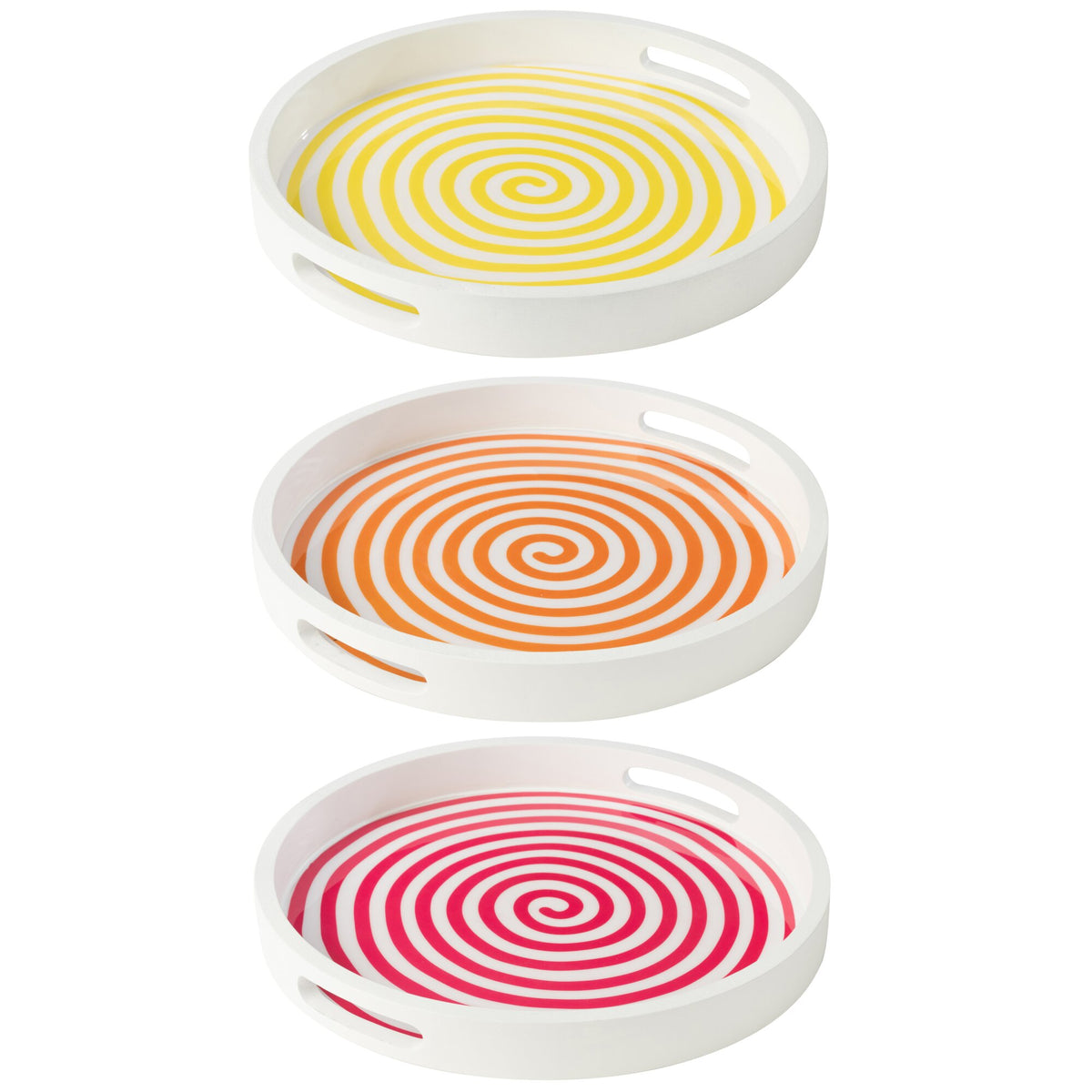 Round Mango Wood Tray Pink/Orange/Yellow Set of 3 J-Line