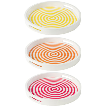 Round Mango Wood Tray Pink/Orange/Yellow Set of 3 J-Line