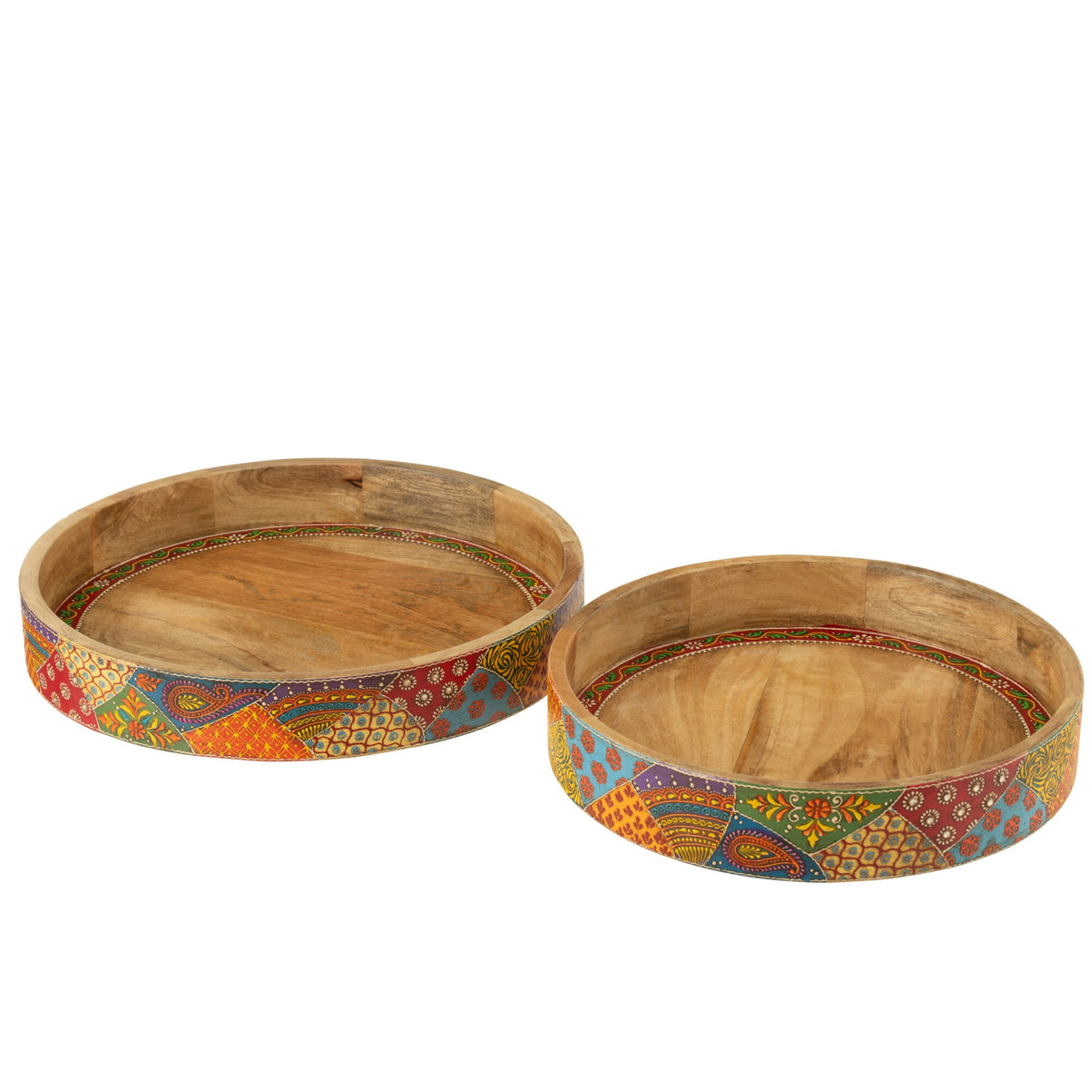 J-Line Delhi Mango Wood Mixed Set of 2 Trays