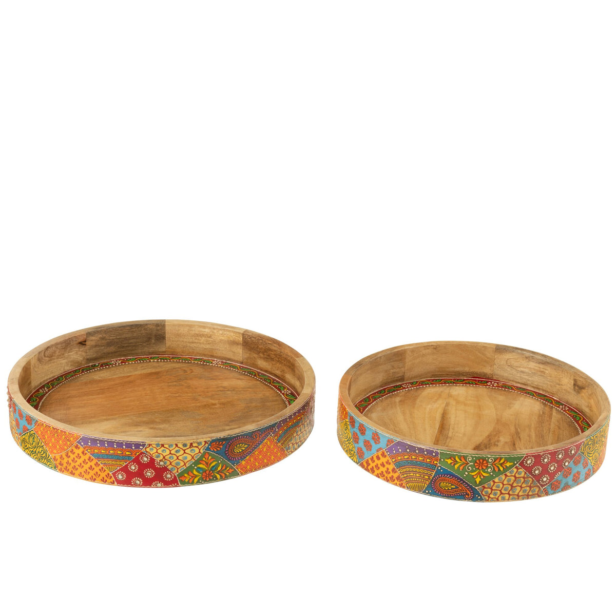 J-Line Delhi Mango Wood Mixed Set of 2 Trays
