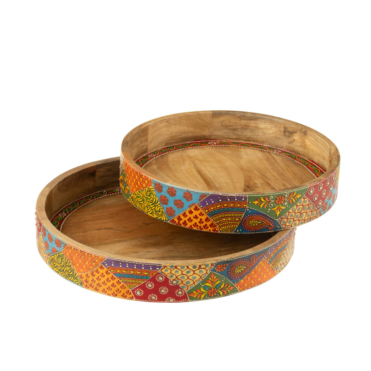 J-Line Delhi Mango Wood Mixed Set of 2 Trays
