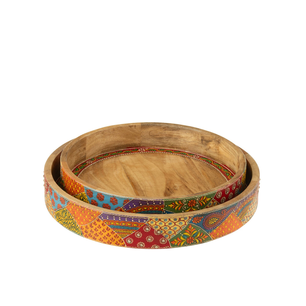 J-Line Delhi Mango Wood Mixed Set of 2 Trays