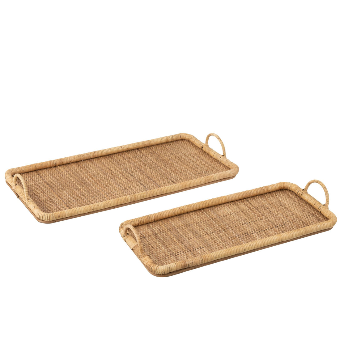 J-Line Set of 2 Rectangular Natural Rattan/Metal Trays
