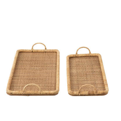 J-Line Set of 2 Rectangular Natural Rattan/Metal Trays