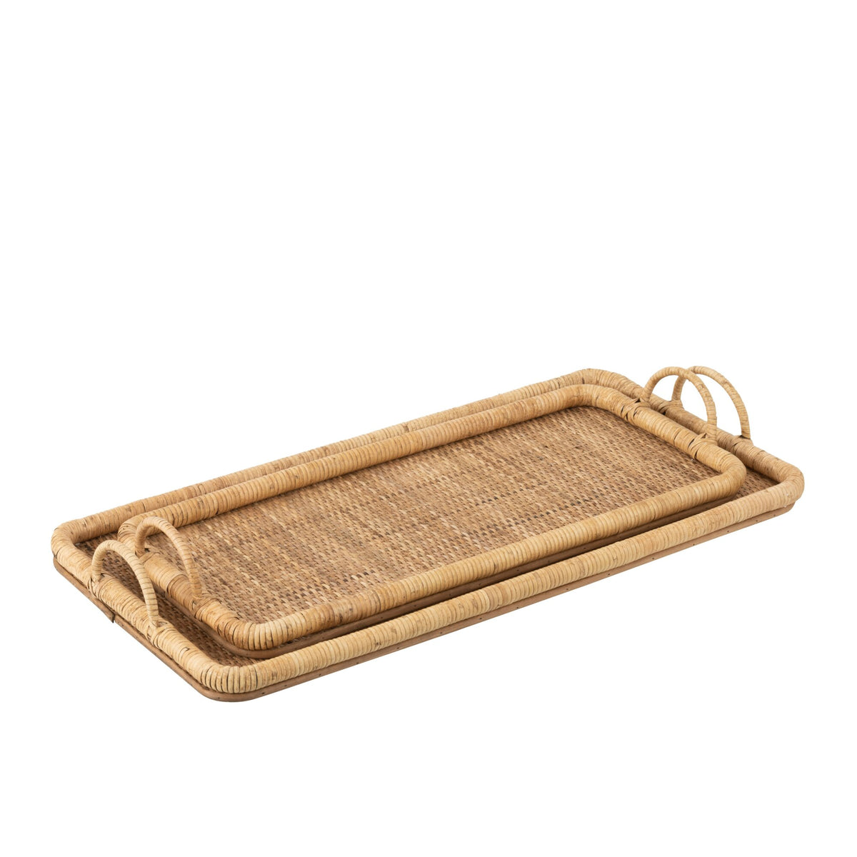 J-Line Set of 2 Rectangular Natural Rattan/Metal Trays