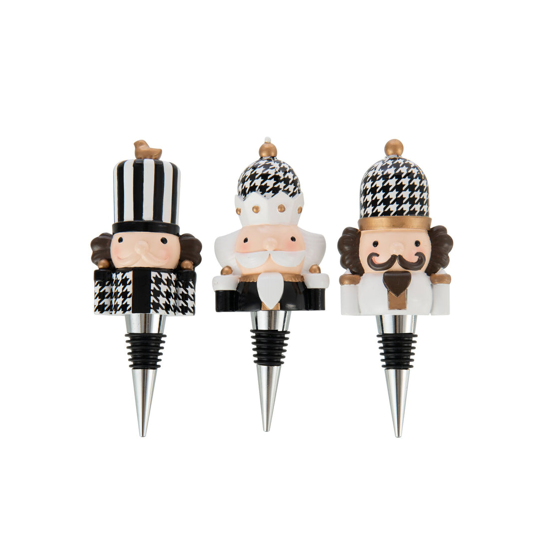 Box Of 3 Bottle Stoppers Pied-De-Poule Chalk Black/White J-Line