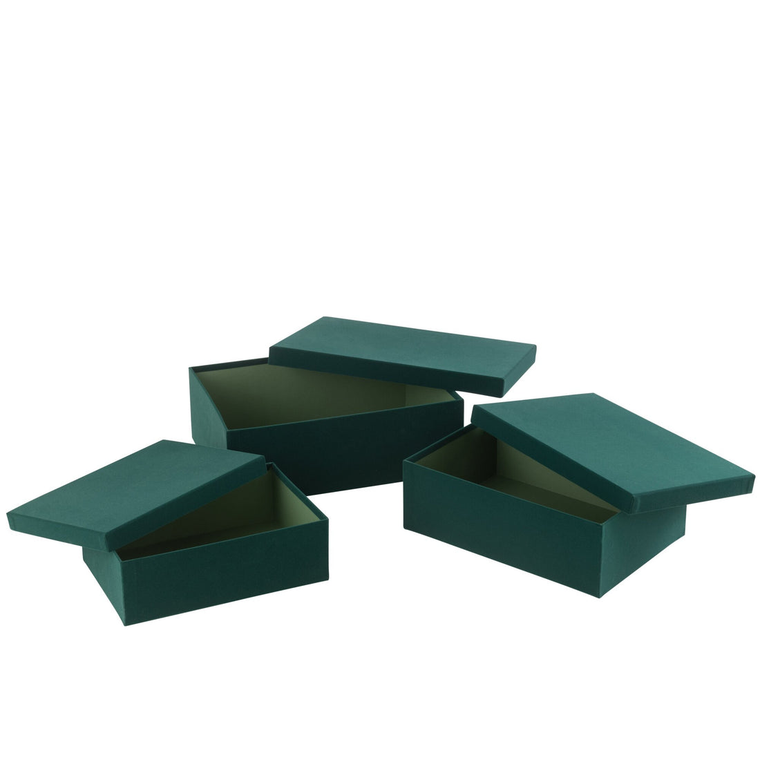 Rectangular Velvet Paper Boxes Green Set of 3 J-Line