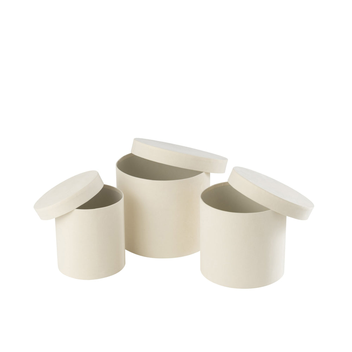 Round Velvet Paper Boxes White Set of 3 J-Line