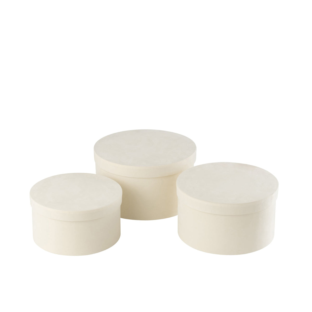 Round Flat Velvet Paper Boxes White Set of 3 J-Line