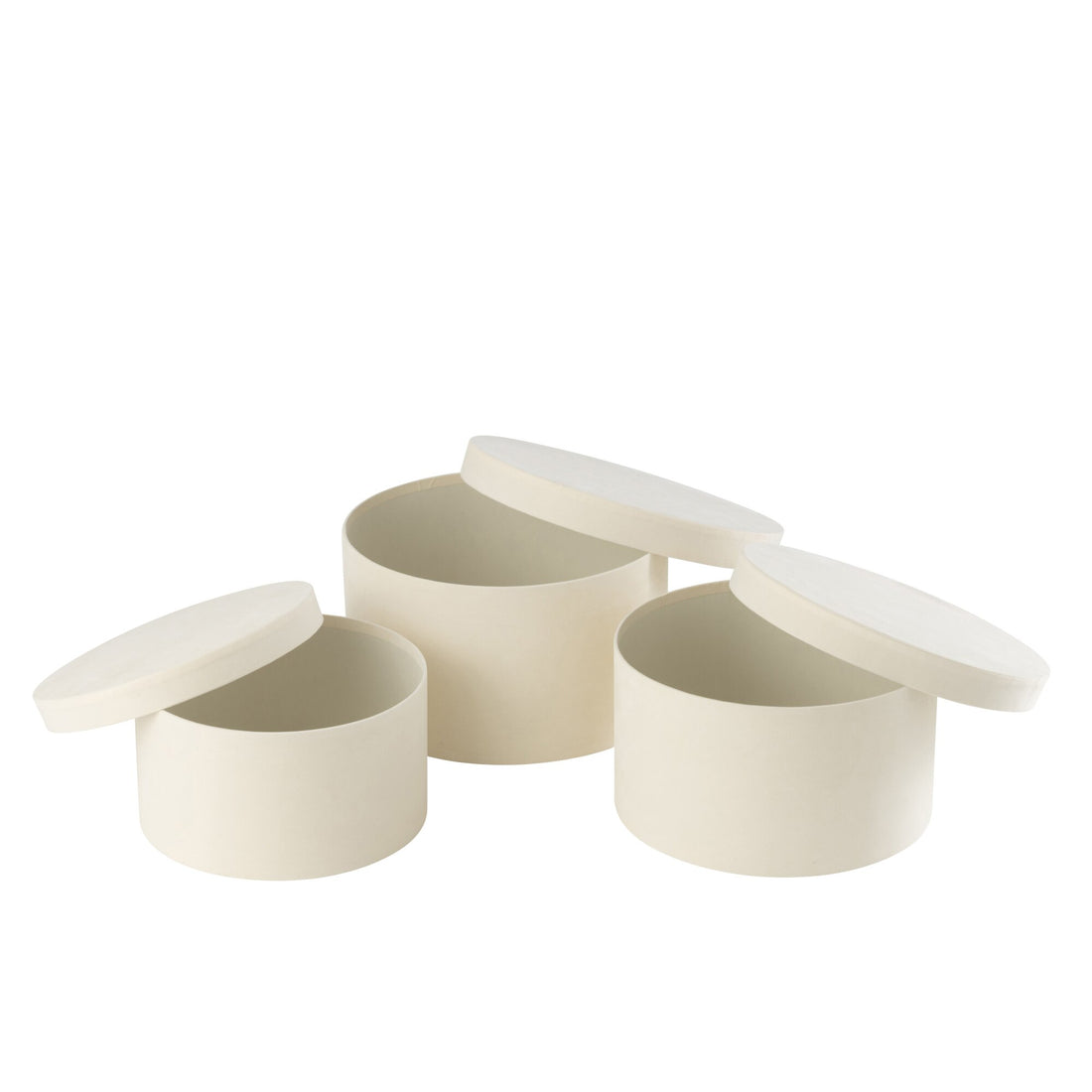 Round Flat Velvet Paper Boxes White Set of 3 J-Line