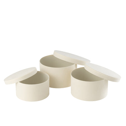 Round Flat Velvet Paper Boxes White Set of 3 J-Line