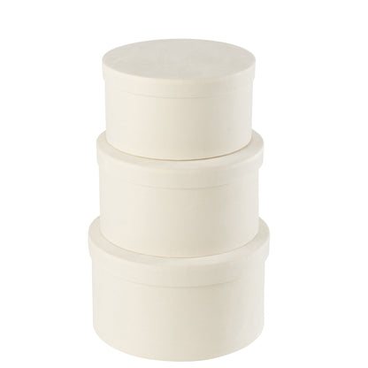 Round Flat Velvet Paper Boxes White Set of 3 J-Line