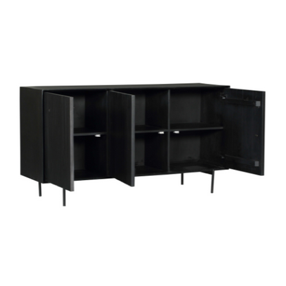 Handgemaakt zwart dressoir Madison van mangohout, 165 x 45 x 85 cm