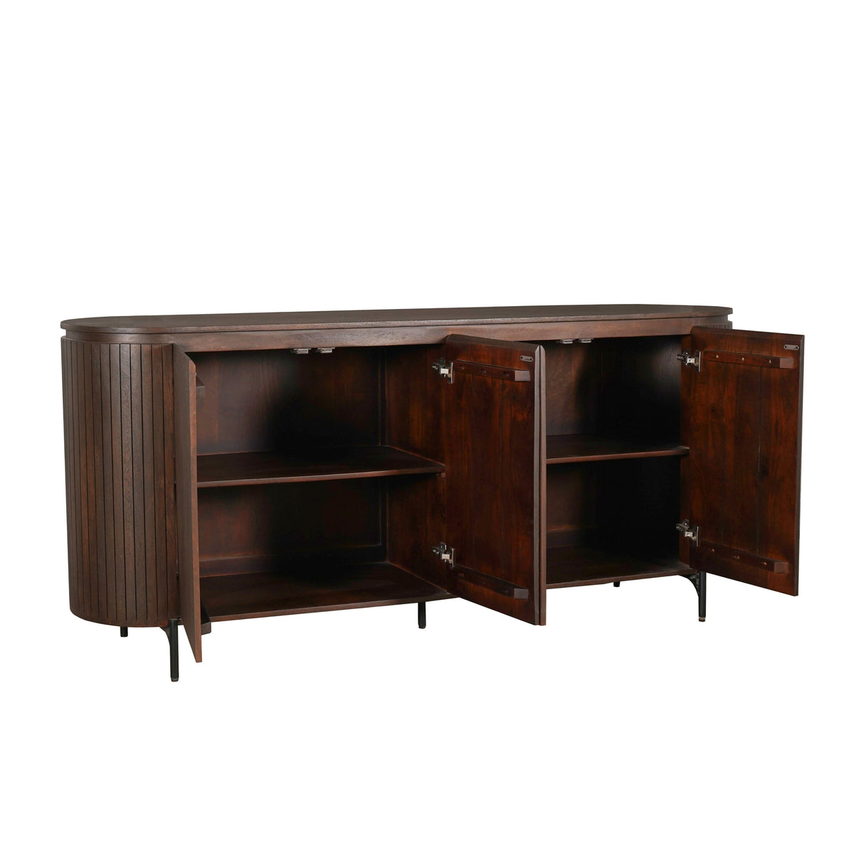 Zijaanzicht van het 45 cm diepe Solana dressoir van 210 cm in bruin mangohout