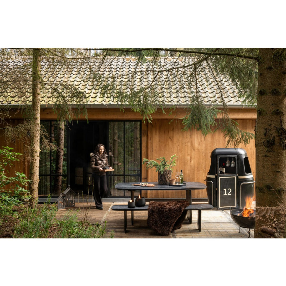 Dining Room Bench Acacia Wood Black 190cm J-Line