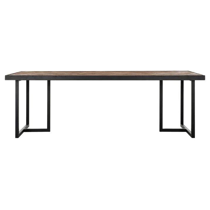 Eetkamertafel Criss Cross 240cm van DTP Home, blad van gemixt hout op zwart stalen frame