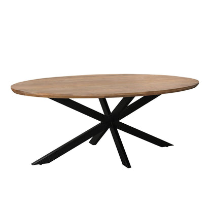 Eettafel Jesper Pecan 160cm schuin vooraanzicht met zwart spinpootonderstel