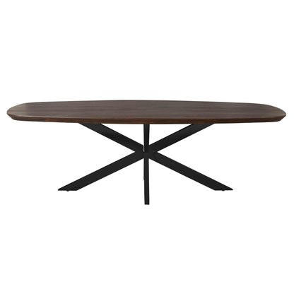 Eettafel Madison Deens Ovaal 200cm van Starfurn schuin van voren met de volle lengte van het bruine blad