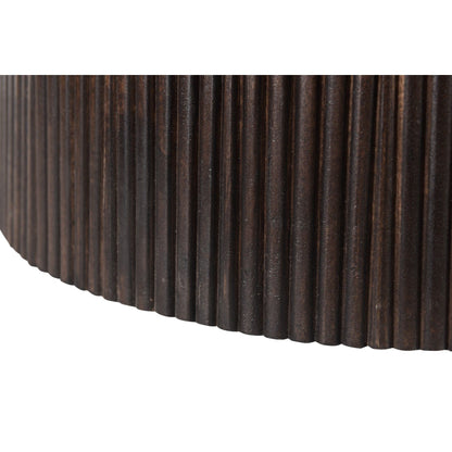 Close-up van de geribbelde tafelvoet in donker mangohout Walnut