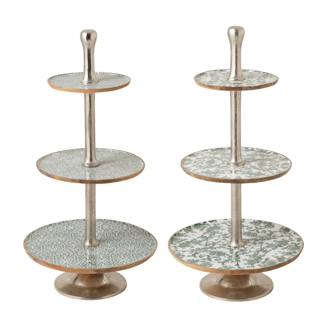 3-Tier Mango Wood Green/White Shelving Unit, Set of 2, J-Line