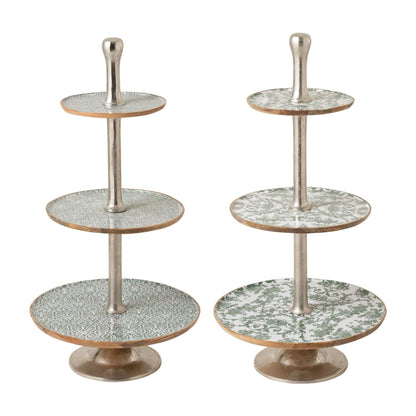 3-Tier Mango Wood Green/White Shelving Unit, Set of 2, J-Line