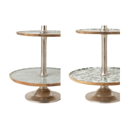 3-Tier Mango Wood Green/White Shelving Unit, Set of 2, J-Line