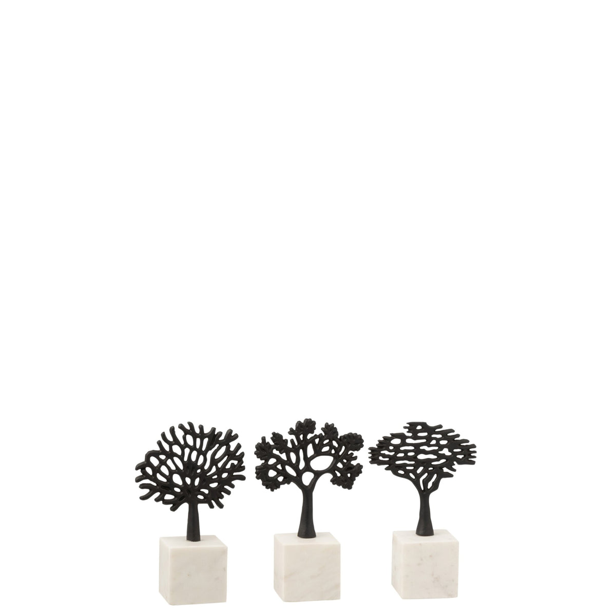Tree on Stand Figure Aluminum/Marble Black/White Set of 3 J-Line