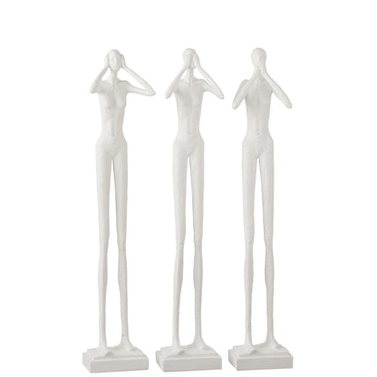 Figuur Horen/Zien/Zwijgen Poly Wit Set van 3 - Beeld - J-Line - livinglovely.nl