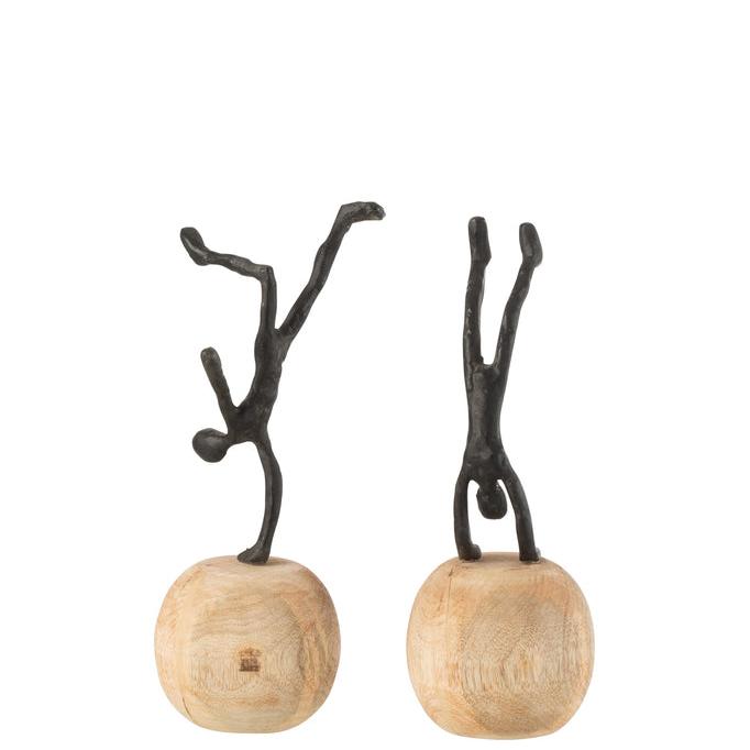 Figuur Staand Op Voet Mango Hout/Aluminium Zwart Set van 2 - Beeld - J-Line - livinglovely.nl