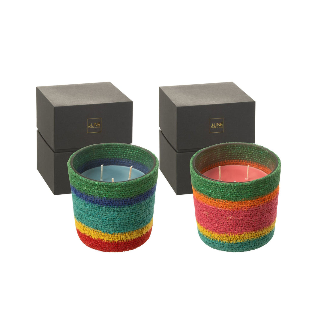 Scented Candle Basket Pink Wax Mix Small-45 Hours Set of 2 J-Line