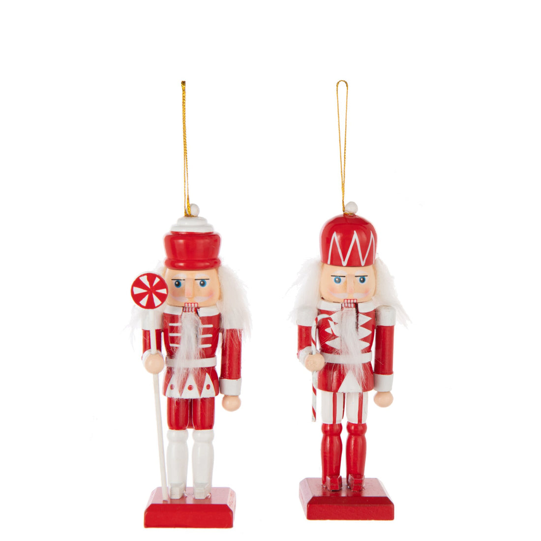 Nutcracker Pine Wood Red/White Ornament Set of 2 J-Line