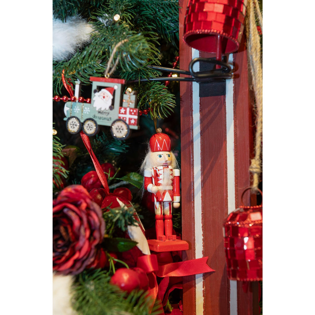 Nutcracker Pine Wood Red/White Ornament Set of 2 J-Line