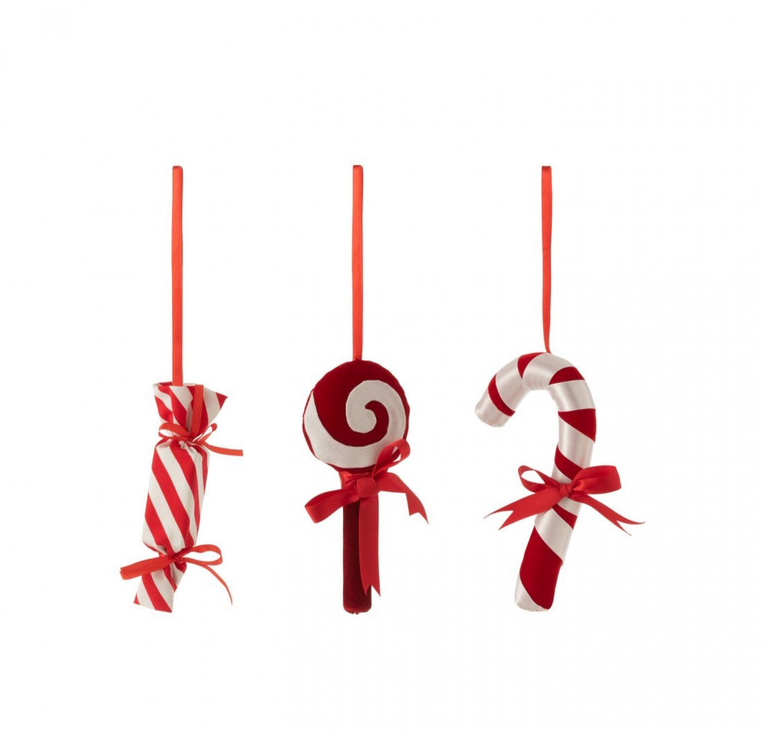 J-Line Candy Textile Pendant Red/White Set of 3