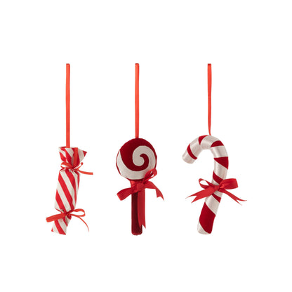 J-Line Candy Textile Pendant Red/White Set of 3
