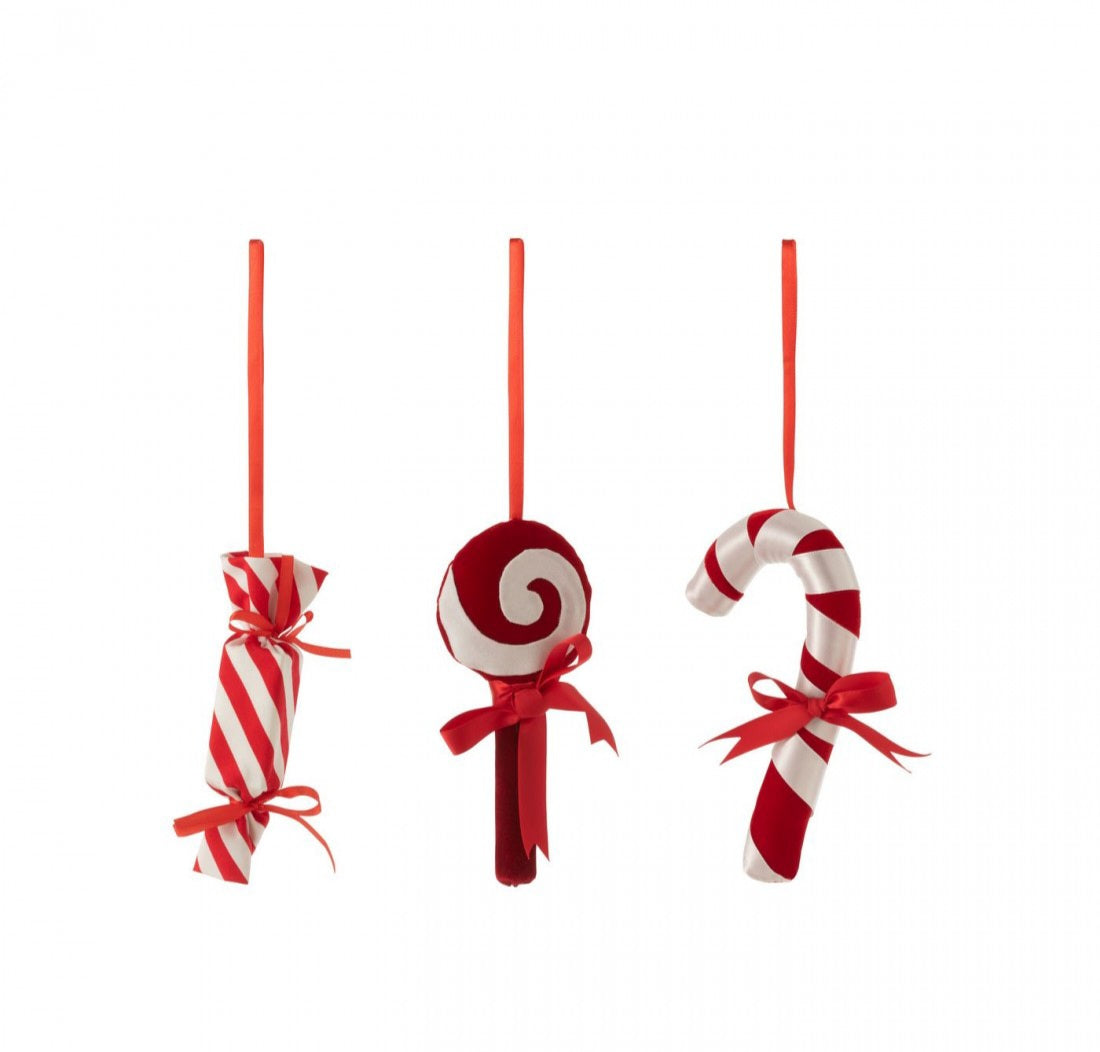 J-Line Candy Textile Pendant Red/White Set of 3